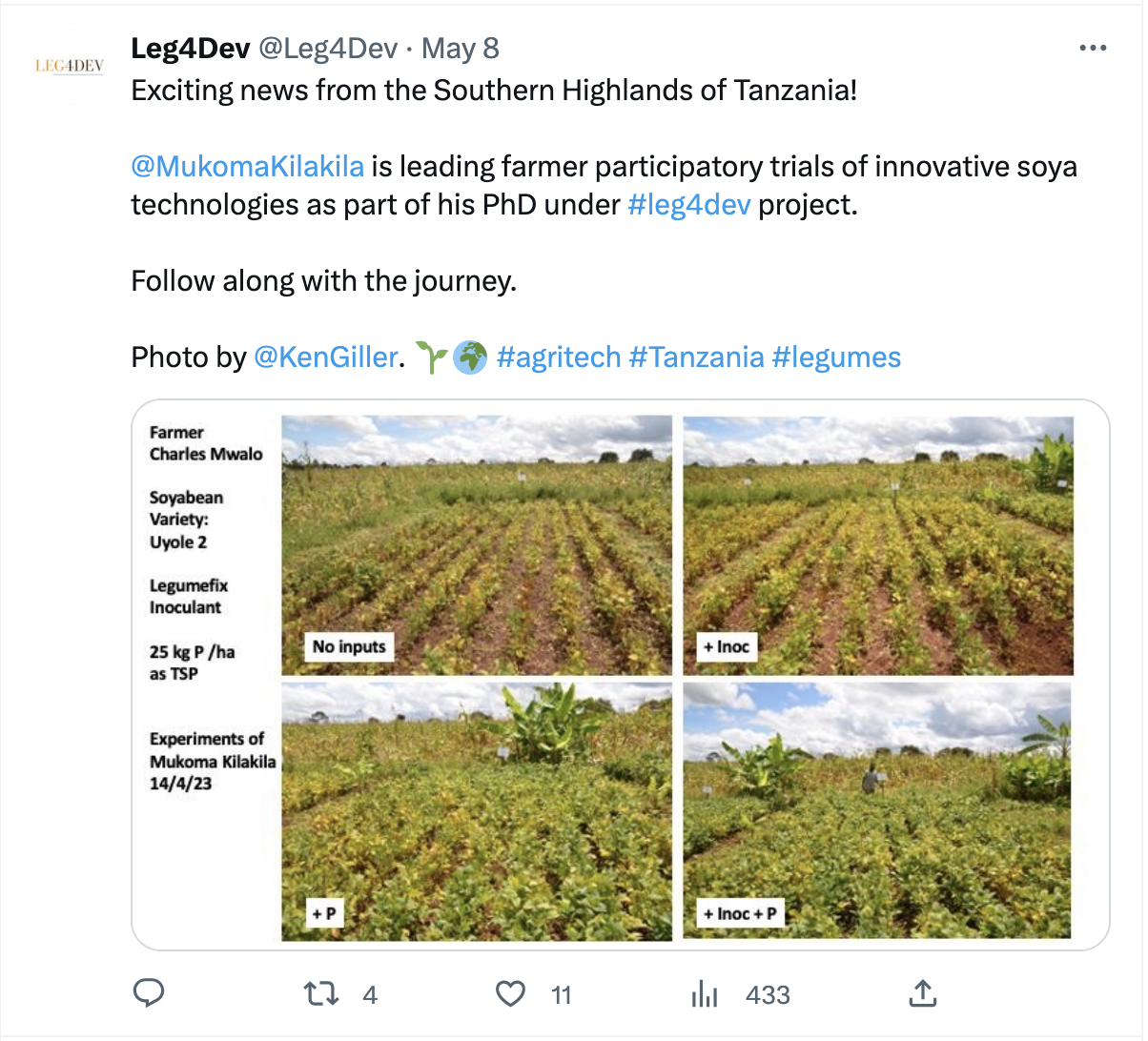 LEG4DEV project researchers are identifying exciting legume research and disseminating to stakeholders via the LEG4DEV Twitter feed